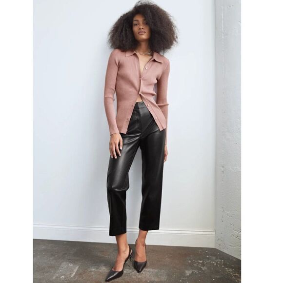 Aritzia Babaton Command Vegan Leather Cropped Pants Echo Grey Women's 6 NEW - Picture 2 of 6